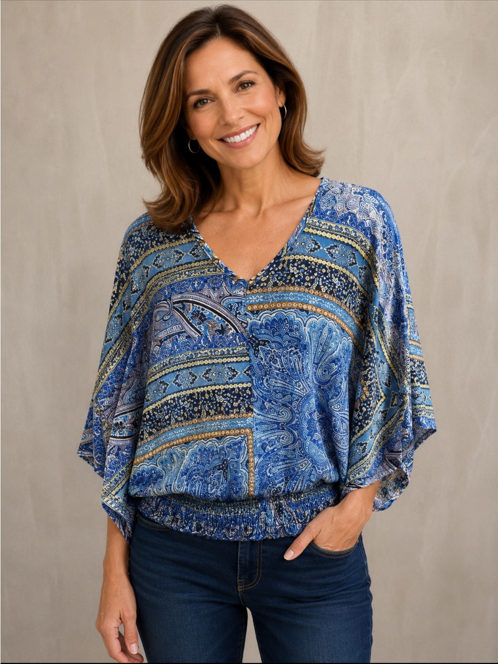 6000. Hailey & Co. Multi Color Dolman Sleeve blouse